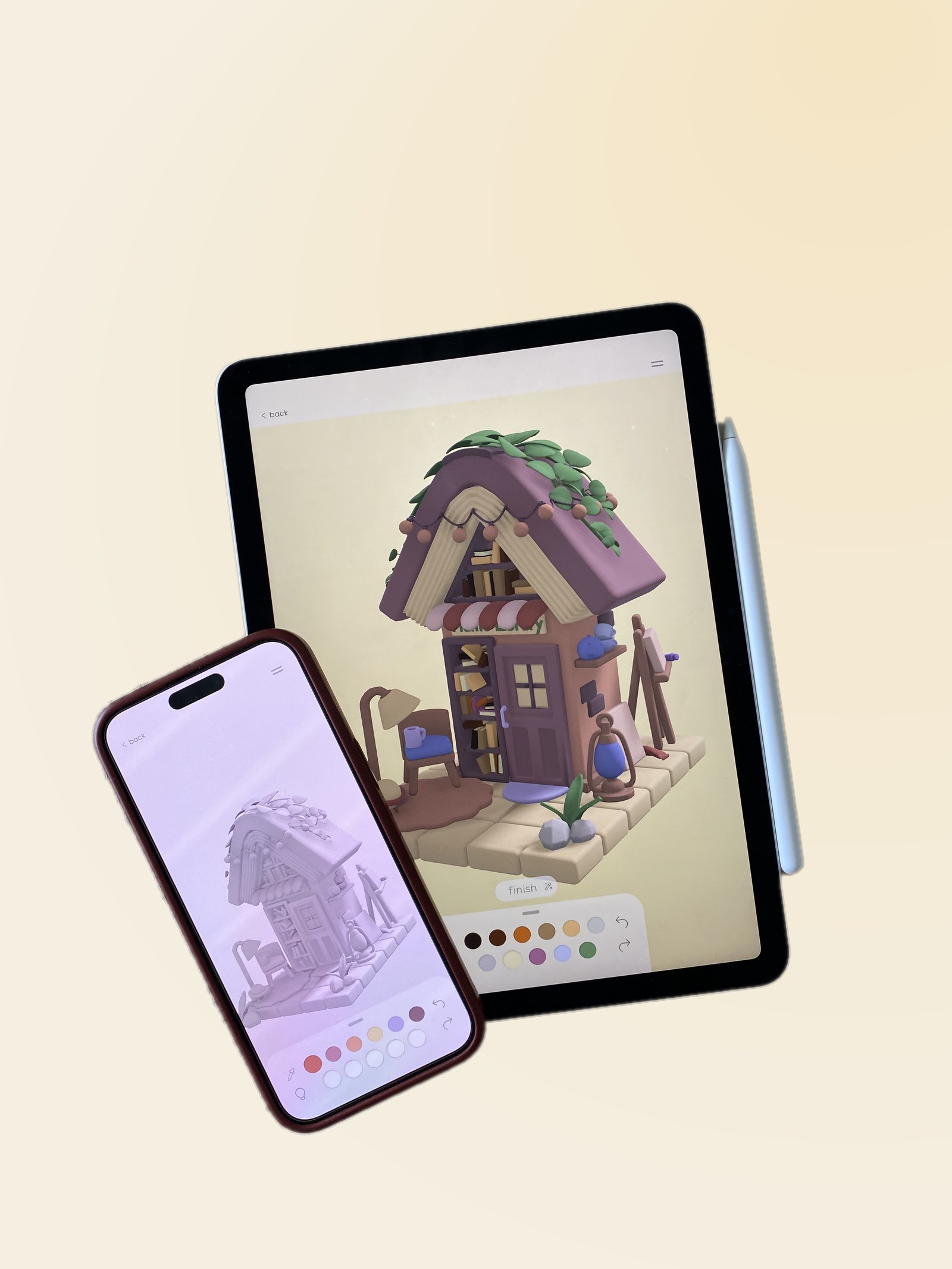 iPhone and iPad side by side, both showing Plume 3D